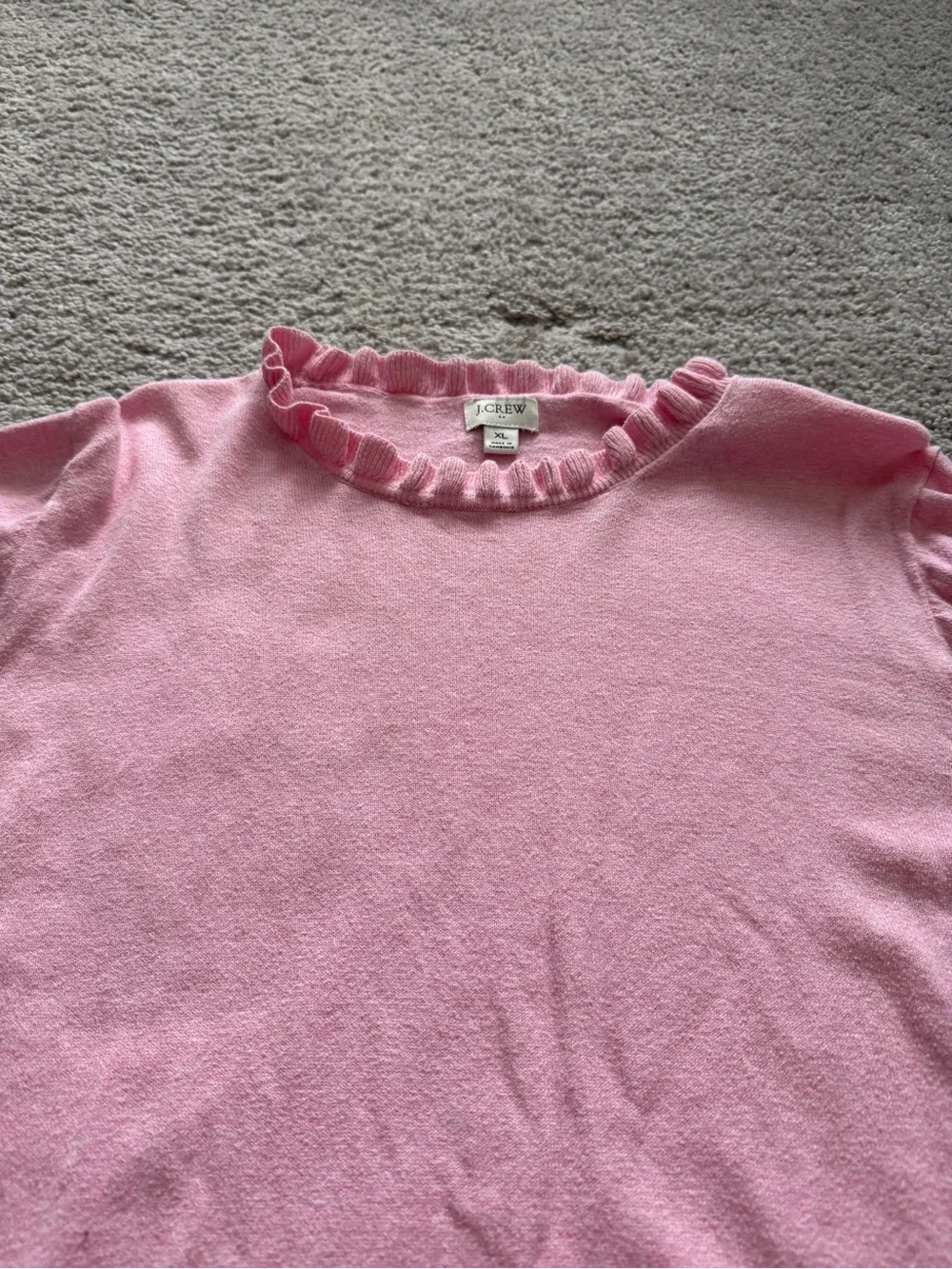 J. Crew Pink Ruffle-Trim Crewneck Sweater